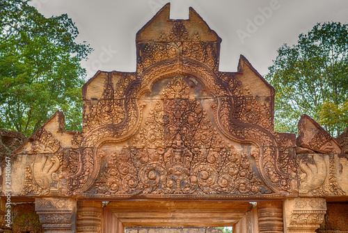 Banteay Srei Temple red sandstone temple in Angkor, Cambodia. photo