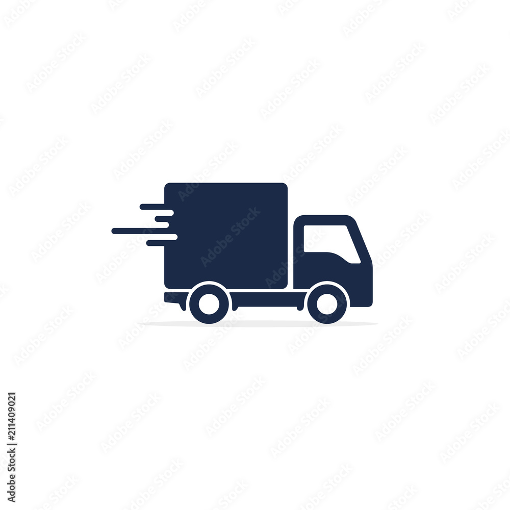 Delivery Truck Icon side view isolated on white. Vector simple flat illustration. Delivery symbol