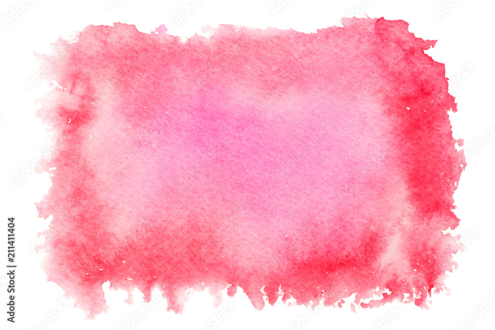 Red watercolor splash isolated on white background. Hand drawn painting.