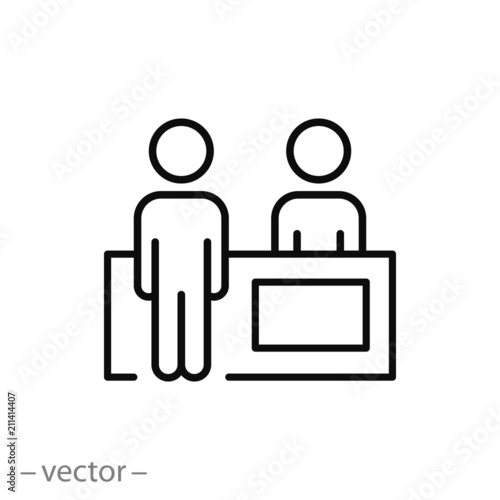 reception icon, customer service desk line sign - vector illustration eps10
