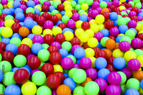 Many colorful plastic balls in a kids  ballpit at a playground.