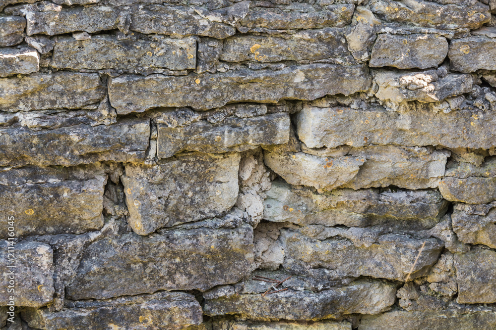 The old wall of gray stones