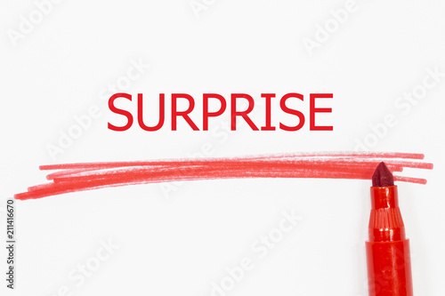 SURPRISE word written with red marker photo