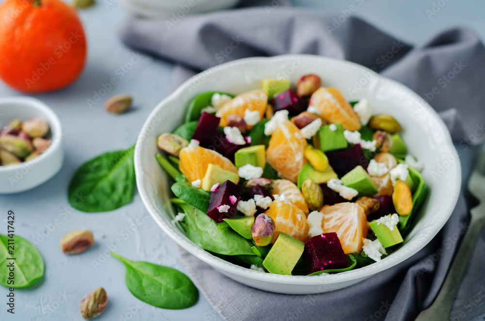 Spinach mandarin beet Feta pistachios salad Spinach mandarin beet Feta pistachios salad
