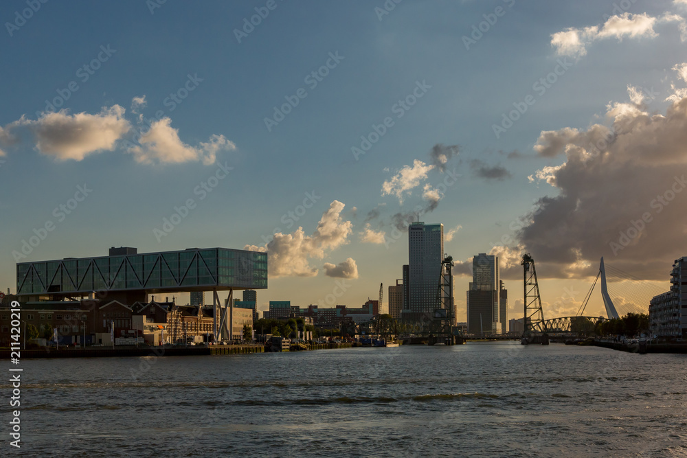 Sunset cityscape of Rotterdam
