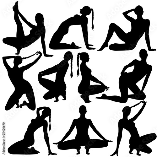 Silhouettes of sexy frisky girl in bikini.