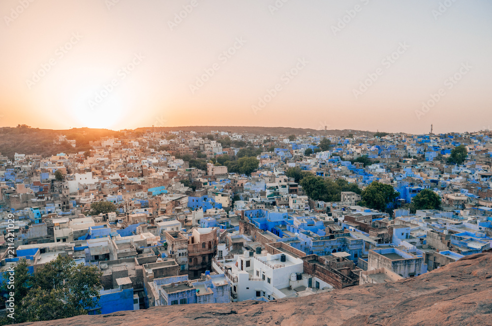 View over Jodhpur, the Blue City, while Sunset