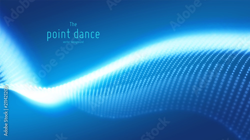 Vector abstract blue particle wave, points array, shallow depth of field. Futuristic illustration. Technology digital splash or explosion of data points. Point dance waveform. Cyber UI, HUD element.