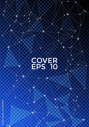Global network connection geometric grid. Network nodes information technology concept. Vector cover page layout. 
