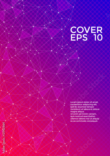 Global network connection geometric grid. Network nodes information technology concept. Vector cover page layout. 