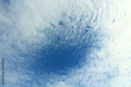 Blue sky and beautiful cirrus clouds. Background. Landscape.