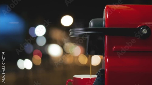 Espresso Coffee Drip From Red Nespresso Machine