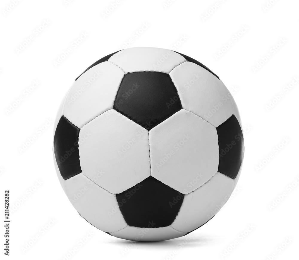 New soccer ball on white background. Football equipment New soccer ball on white background. Football equipment
