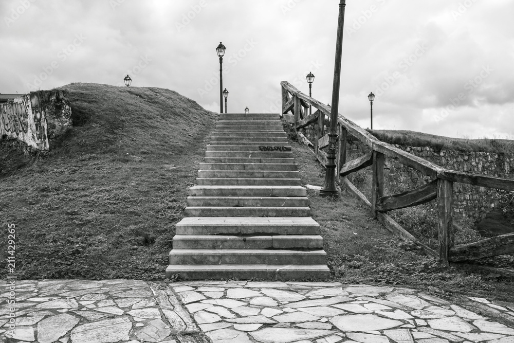 Obraz premium Park with several steps and wood railing
