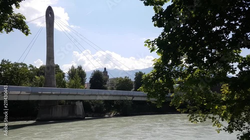 Monorail train in Innsbruck goes over the river called Inn photo