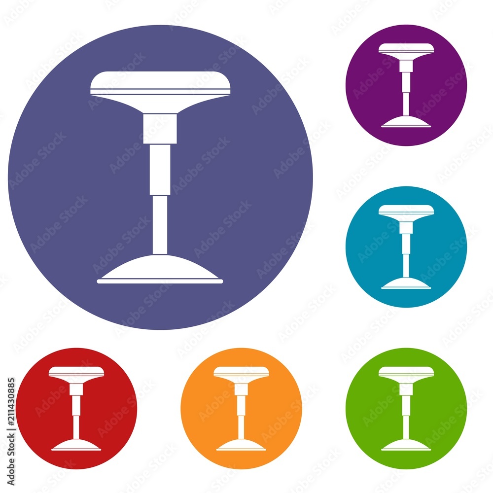 Bar stool icons set in flat circle red, blue and green color for web Bar stool icons set in flat circle red, blue and green color for web