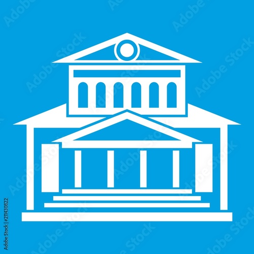 Theater building icon white isolated on blue background vector illustration