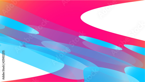 Texture from transparent blue abstract volumetric fashionable magic light air aerial carved circles, curved lines, rhombuses on a red gradient background and copy space. Vector illustration.