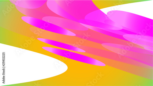 Texture from transparent yellow abstract volumetric fashionable magic light air aerial carved circles, curved lines, rhombuses on a white gradient background and copy space. Vector illustration.