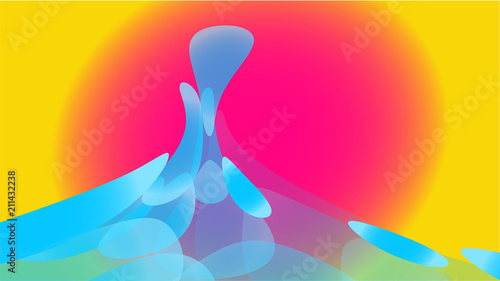 Texture of transparent blue abstract volumetric fashionable magic light air cosmic circles, drops, splashes against the gradient sun and copy space. Vector illustration.