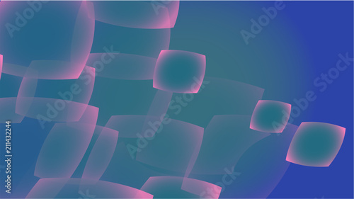 Texture from transparent purple abstract volumetric fashionable magic light air aerial carved circles, curved lines, squares on a purple gradient background and copy space. Vector illustration.
