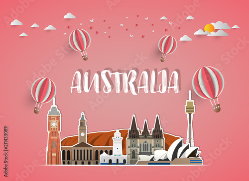 Australia Landmark Global Travel And Journey paper background. Vector Design Template.used for your advertisement, book, banner, template, travel business or presentation