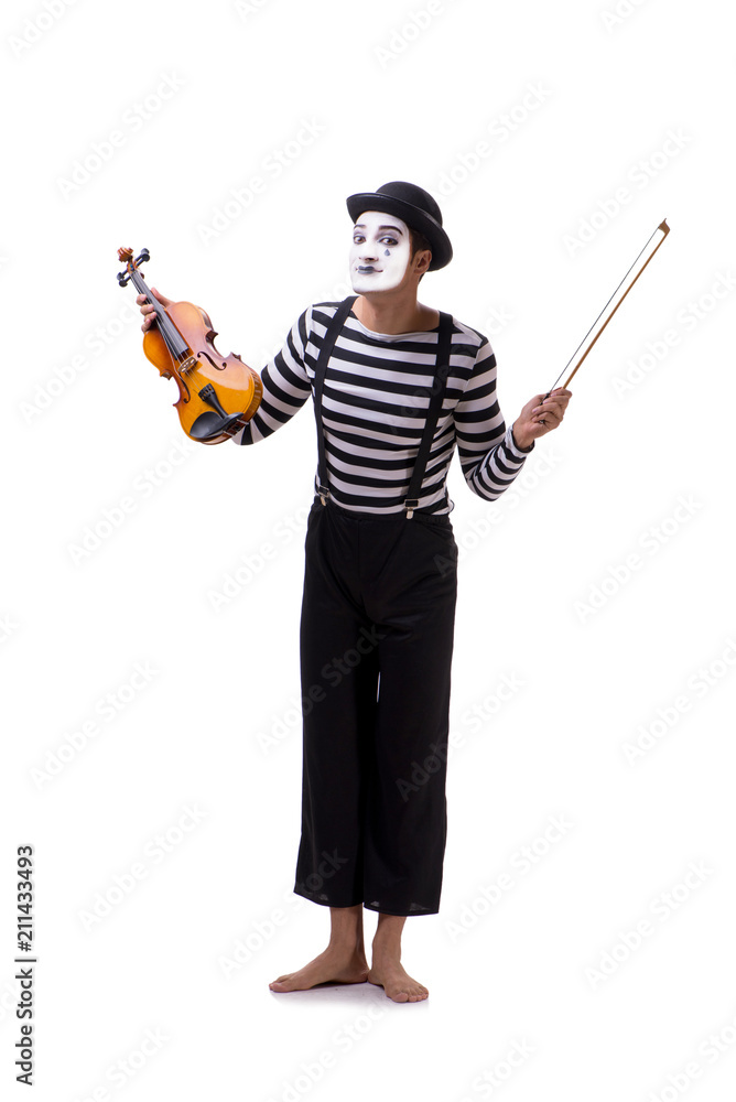 Mime playing violin isolated on white Mime playing violin isolated on white