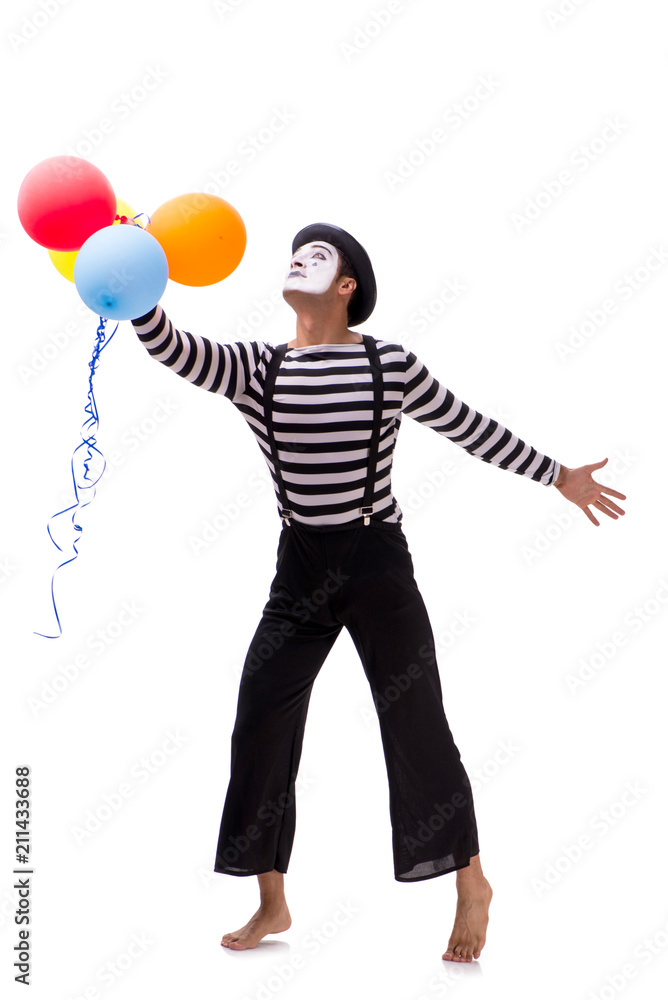 Mime with balloons isolated on white background Mime with balloons isolated on white background