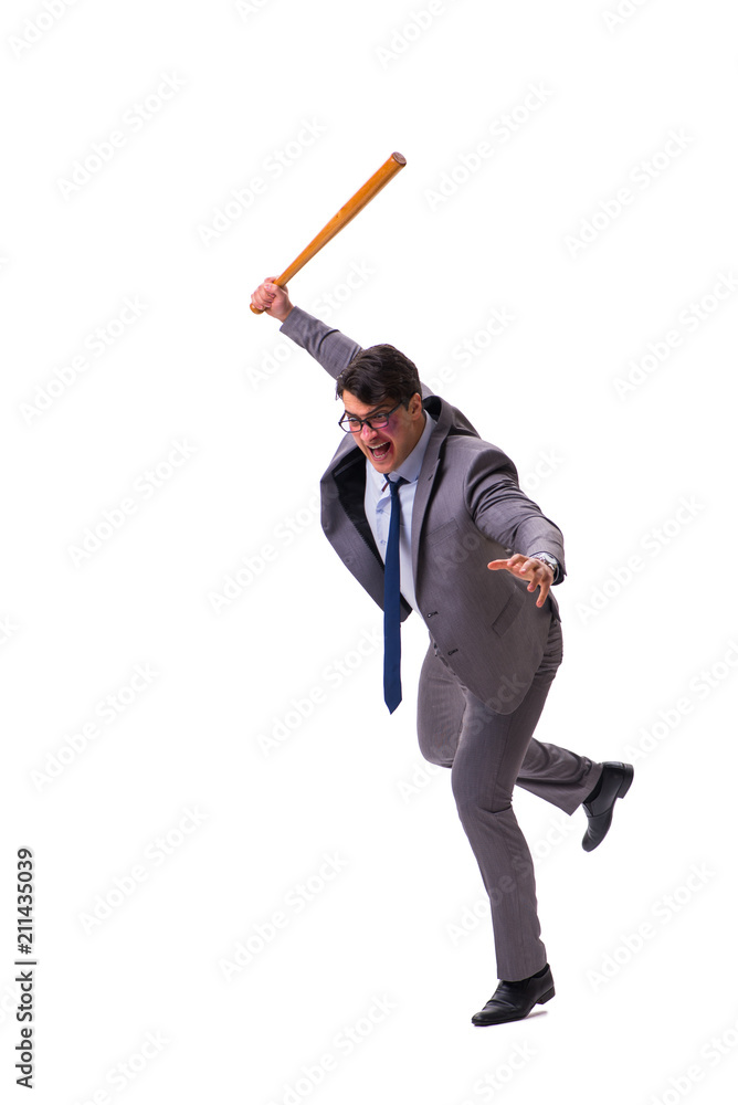 Businessman with baseball bat isolated on white Businessman with baseball bat isolated on white