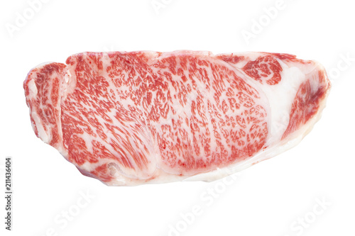 raw wagyu sirloin isolated on white background. japanese beef photo