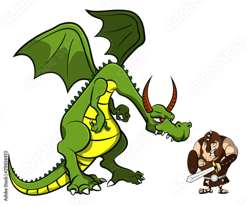 The Dragon versus Gladiator Cartoon Vector