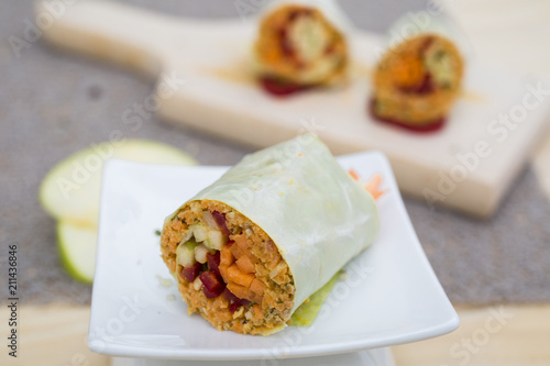 cabbage rolls with carrots. apple, pepper