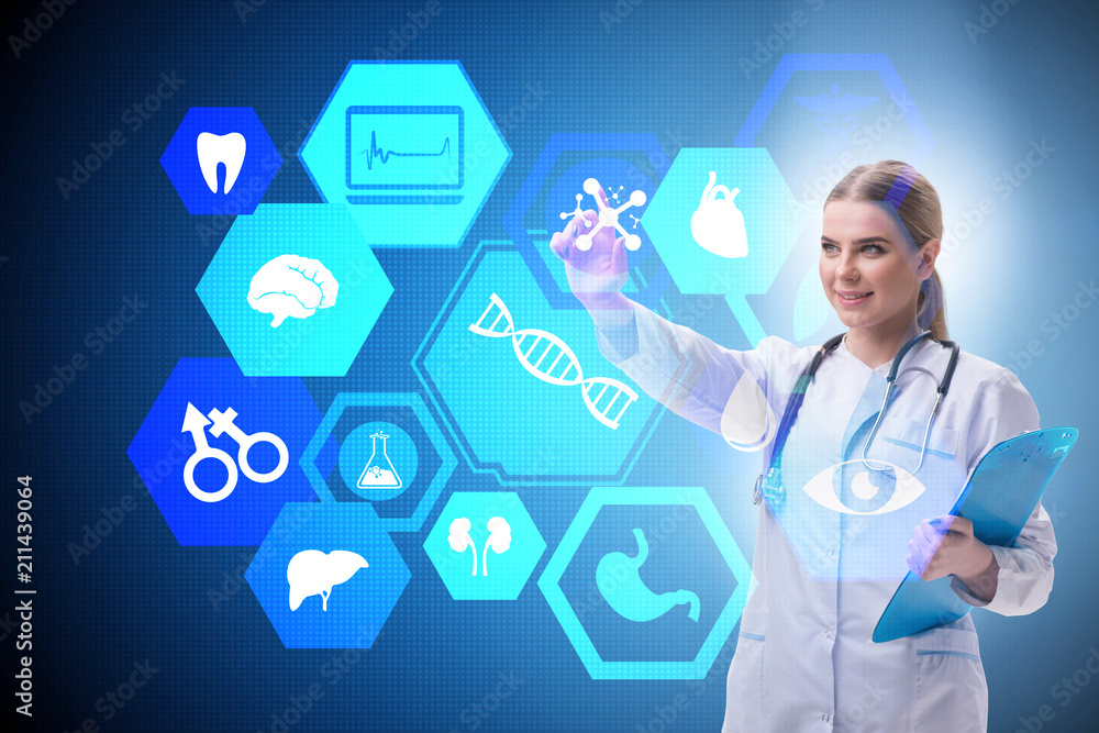 Woman doctor in telemedicine futuristic concept Woman doctor in telemedicine futuristic concept