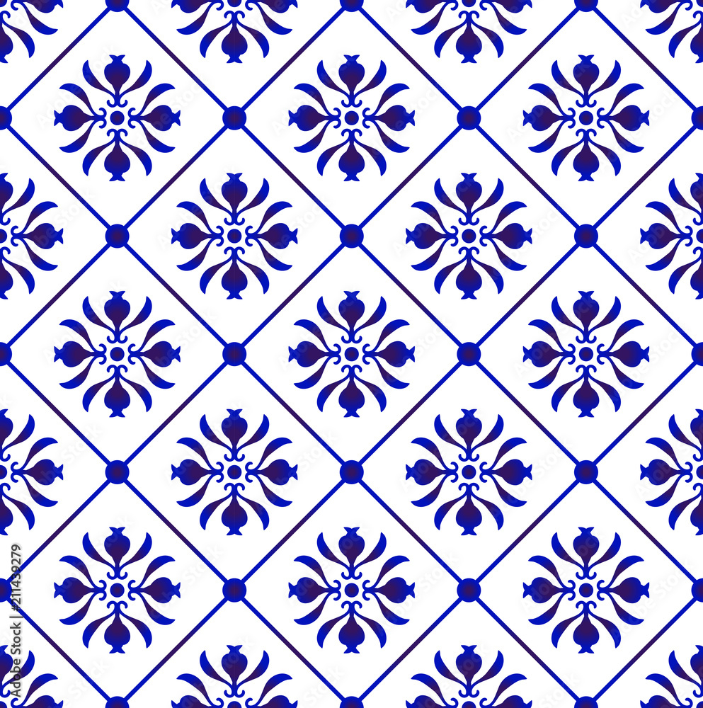 Fototapeta premium blue and white tile pattern vector