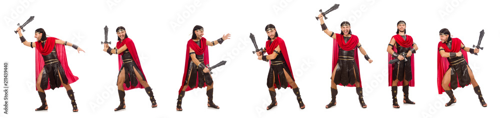 Gladiator posing with sword isolated on white Gladiator posing with sword isolated on white