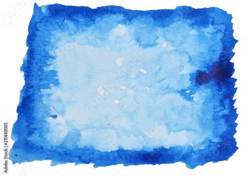Abstract pattern square with blue color on white background , Illustration watercolor hand draw and painted on paper
