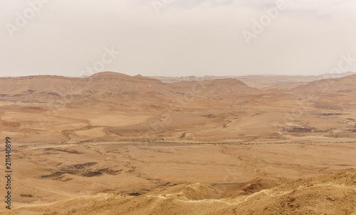 Wide view of yellow Desert of Negev, Israel.