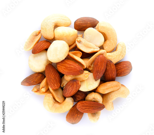 salted cocktall nuts on white background