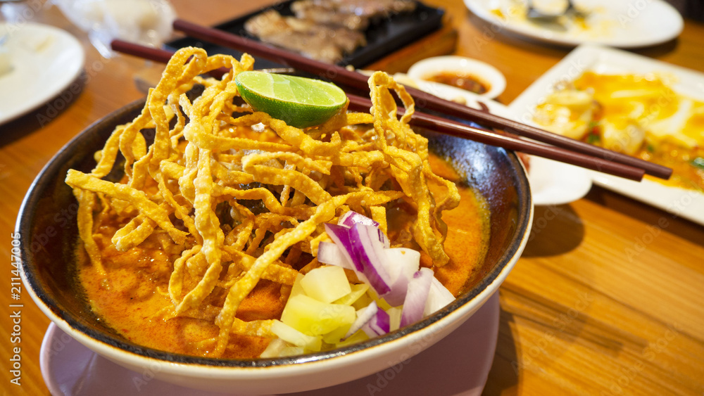 Curry Noodle Soup with Beef,Thaifood,Northern Style Thai food Curry Noodle Soup with Beef,Thaifood,Northern Style Thai food