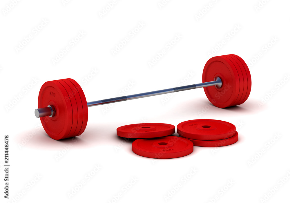 Red barbell isolated on white background Red barbell isolated on white background