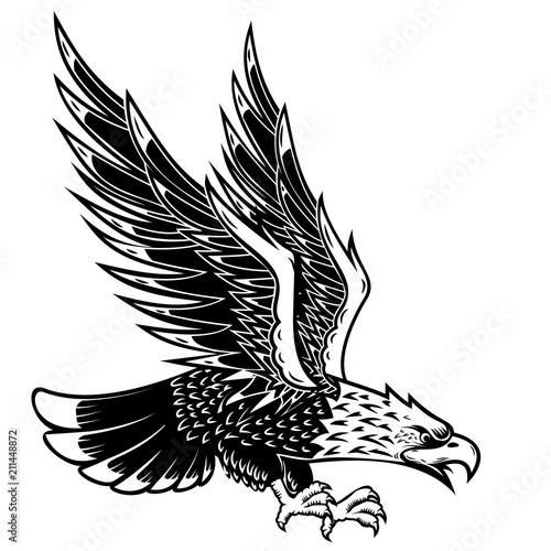 Eagle illustration on white background. Design element for poster, card, print, logo, label, emblem, sign.