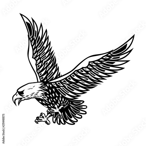 Eagle illustration on white background. Design element for poster, card, print, logo, label, emblem, sign.