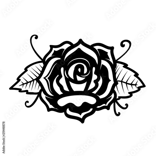Rose illustration in tattoo style. Design element for poster, card, print, emblem, sign.