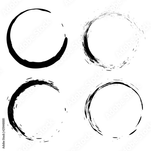 Set of black brush strokes in the form of a circle. Design element for poster, card, sign, banner.
