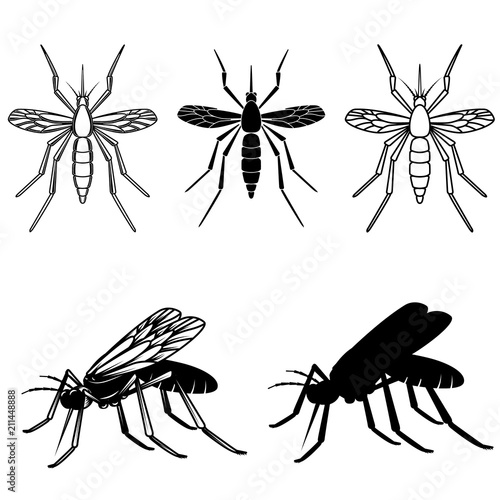 Set of mosquito illustrations. Design element for logo, label, emblem, sign.