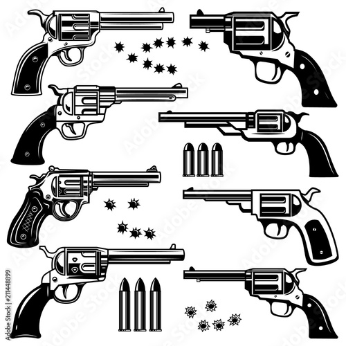 Set of revolver illustrations. Design element for logo, label, emblem, sign.
