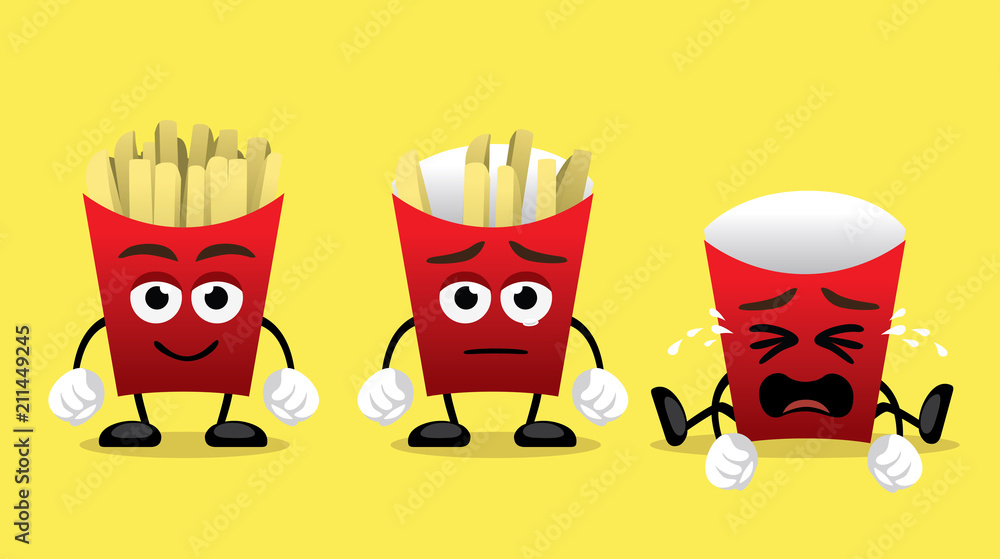 Cute French Fries Cartoon Faces Vector Illustration Stock Vector | Adobe  Stock