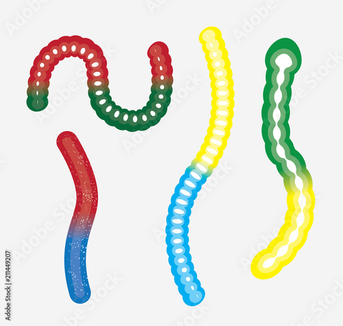 Various Types Gummy Worm Vector Illustration