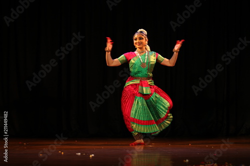 bharathanatyam is one of the classical dance forms of india,from the state of tamil nadu.the picture is from a stage performance photo