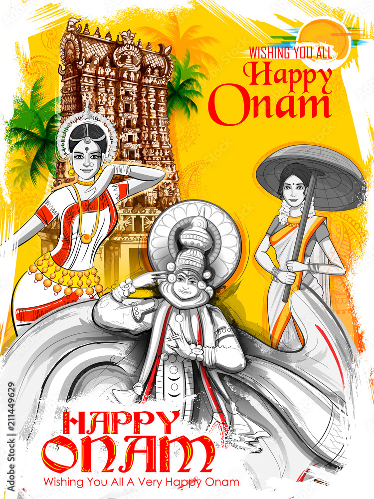 Fototapeta Kathakali dancer on background for Happy Onam festival of South India Kerala